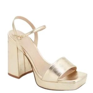 bp Block Heel Platform Sandal 10 Ankle Strap Club Retro Chic Party Noella Gold